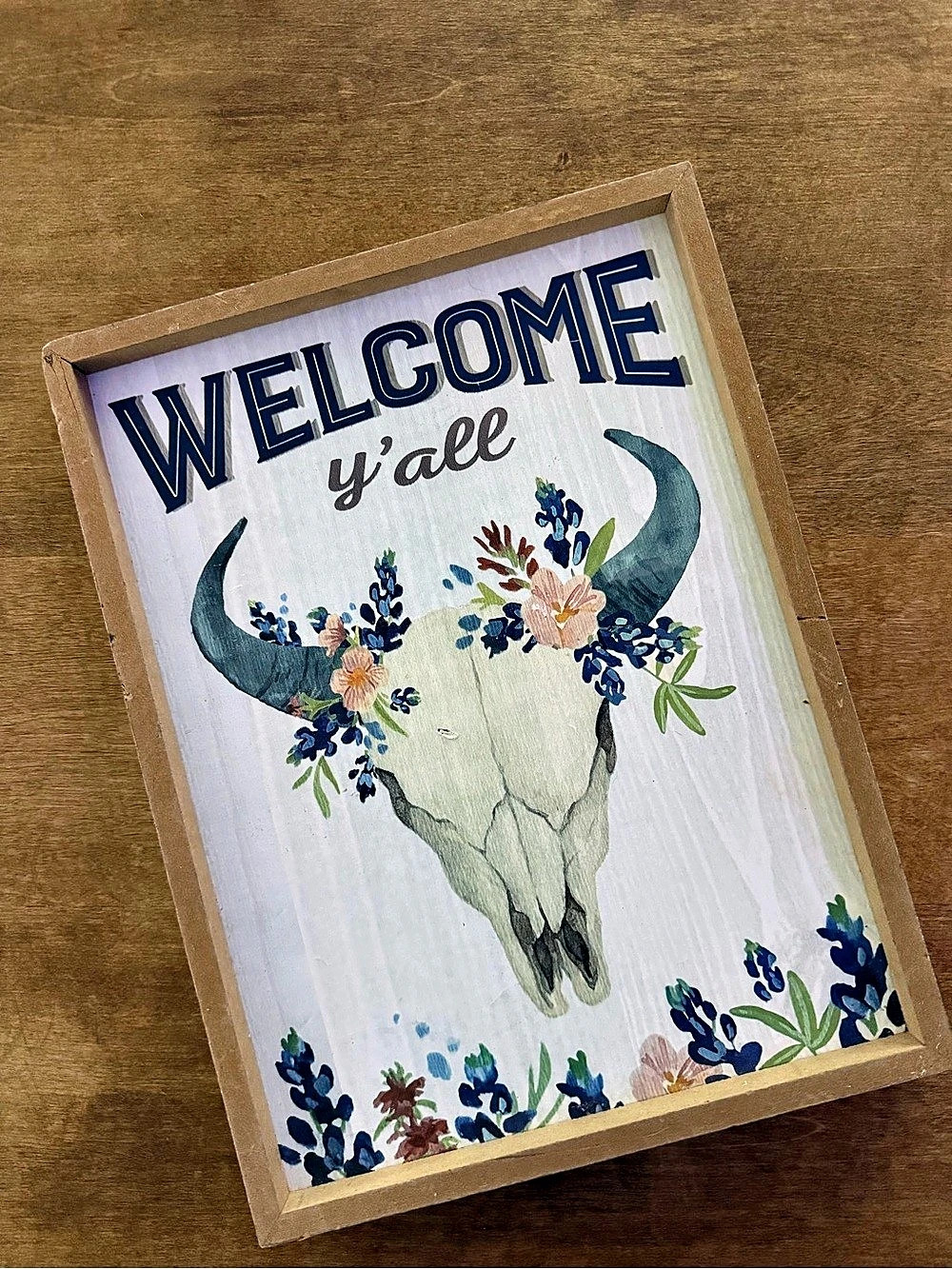 Welcome Y'all Floral Cow Skull Wall Art